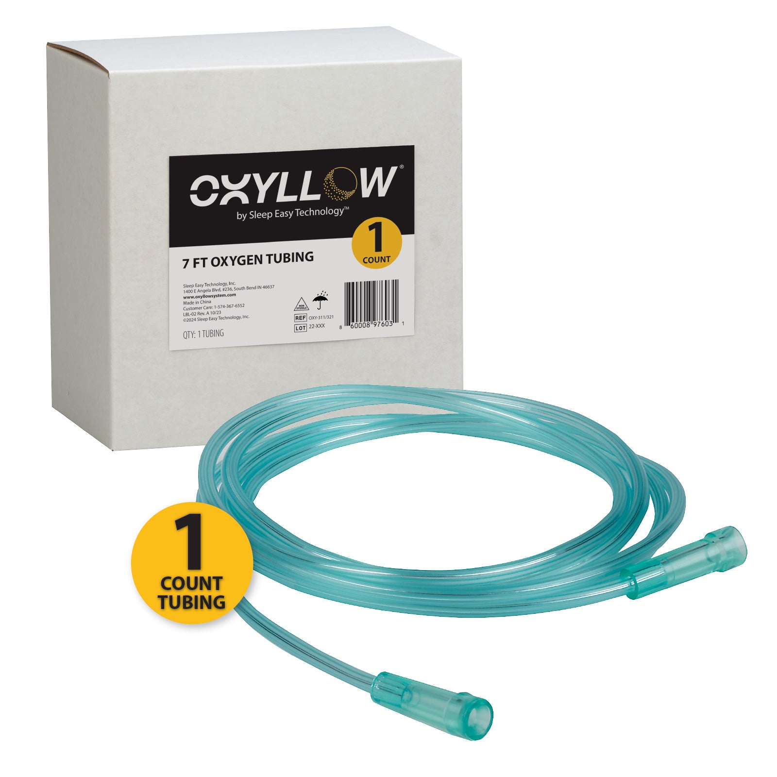 Premium 7 FT Oxygen Tubing | 1-Count | 6-Channel Kink-Resistant Air Flow | High-Visibility Green Tint | Universal End Connectors | Durable, Medical Grade Oxygen Therapy Accessory