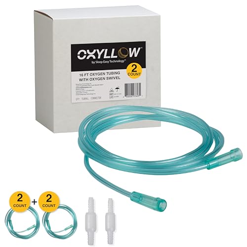 Premium 16 FT Oxygen Tubing and Oxygen Swivel | 2-Count | 6-Channel Kink-Resistant Air Flow | High-Visibility Green Tint | Universal End Connectors | Durable, Medical Grade Oxygen Therapy