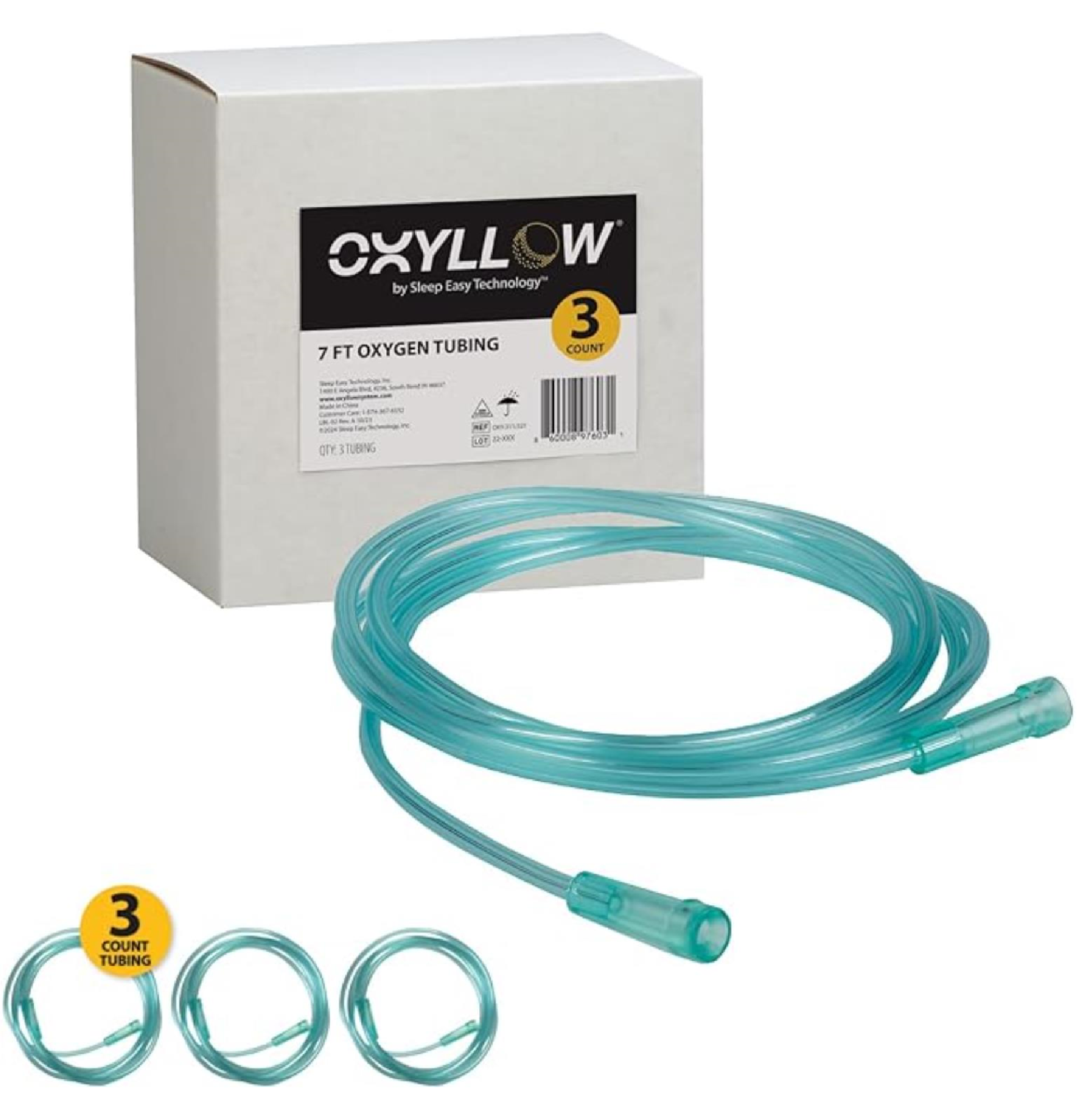 Oxyllow Oxygen Tubing: 3 Sets | 7 Foot Crush-Resistant Oxygen Tubing Set | Includes Y-Connector | Enhanced Oxygen Therapy