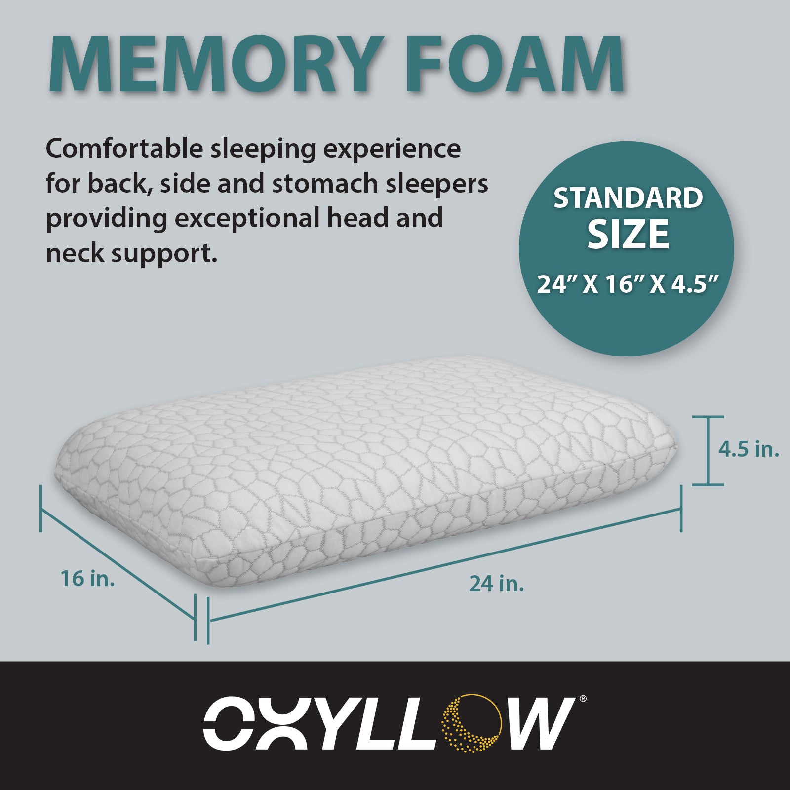 Oxyllow Memory Foam Cooling Pillow - Ideal for Stomach and Side sleepers